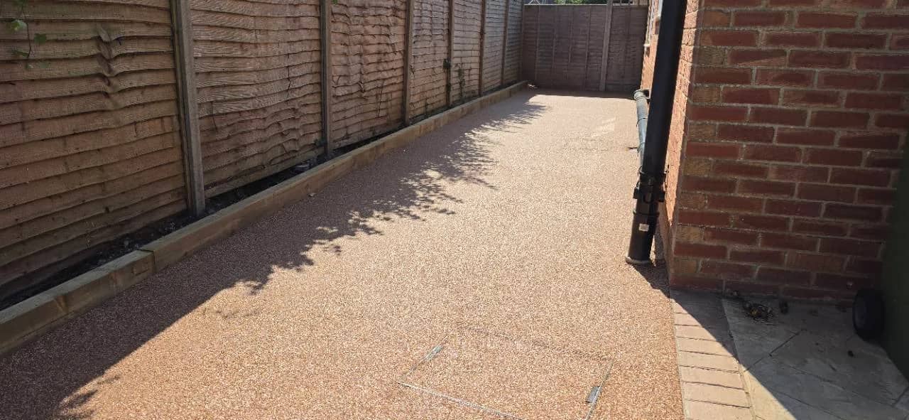 After photo of a Canyon Stone resin bound patio and side access in Bridgwater installed by Quantock Paving