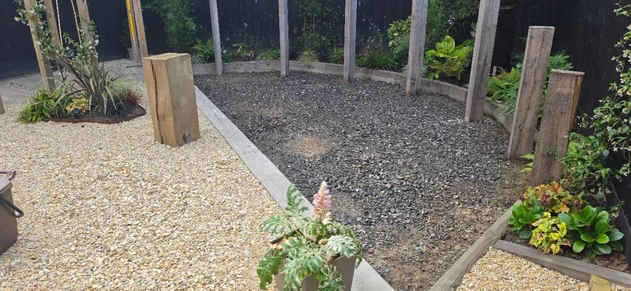 Before photo of a prepared garden patio base in Burnham-on-Sea before New Palazzo resin bound patio surfacing