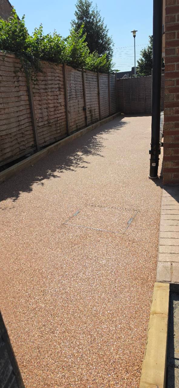 Portrait view of the finished Canyon Stone resin patio side access in Bridgwater