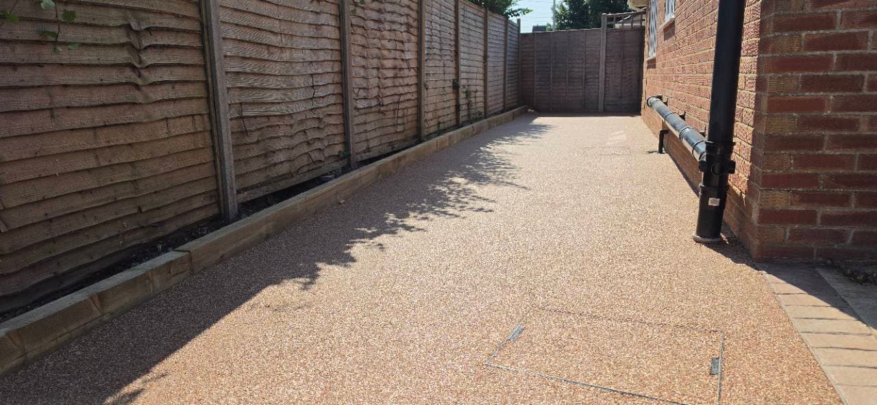 Finished Canyon Stone resin side access and patio extension in Bridgwater
