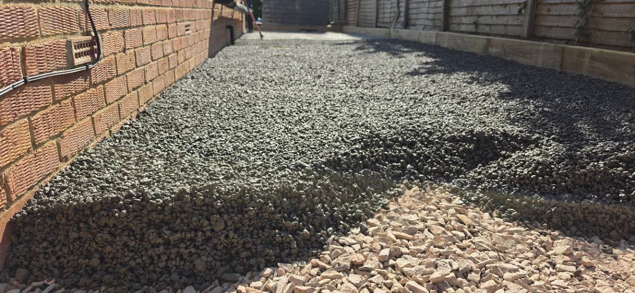 MOT Type 1 base prepared for the Bridgwater Canyon Stone resin patio extension