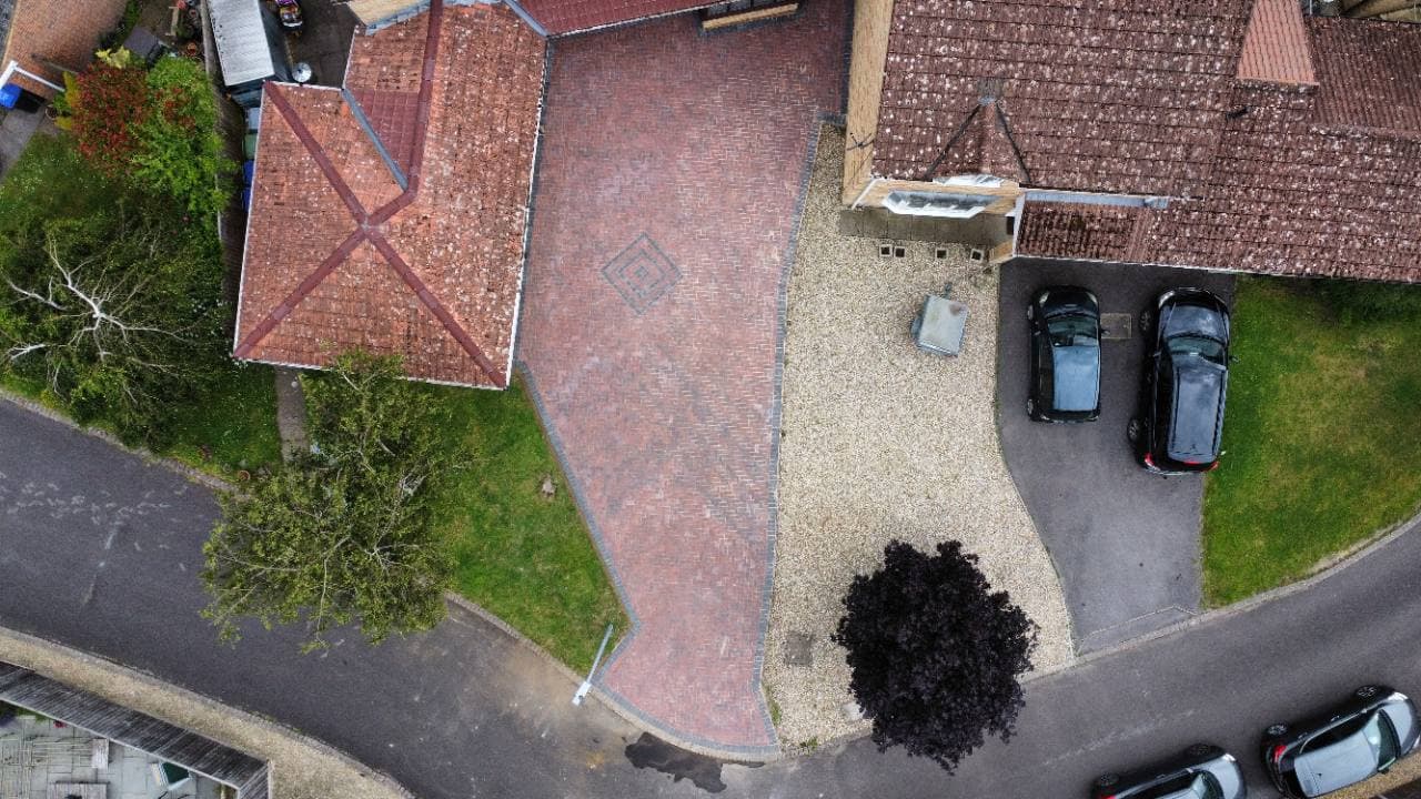 Aerial view of widened block paving driveway in Bristol