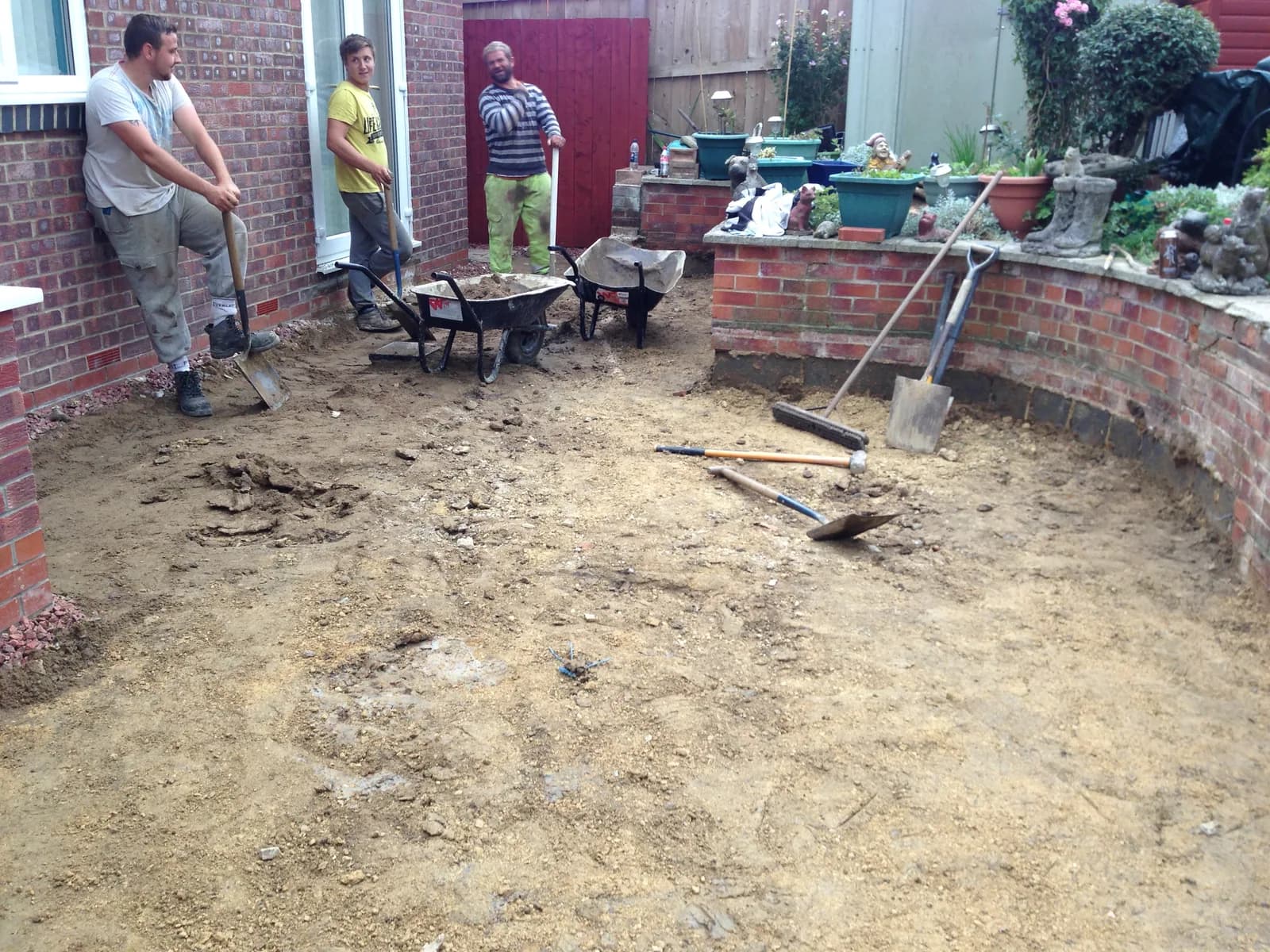 Prepared patio base ready for block paving screed in Burnham-on-Sea