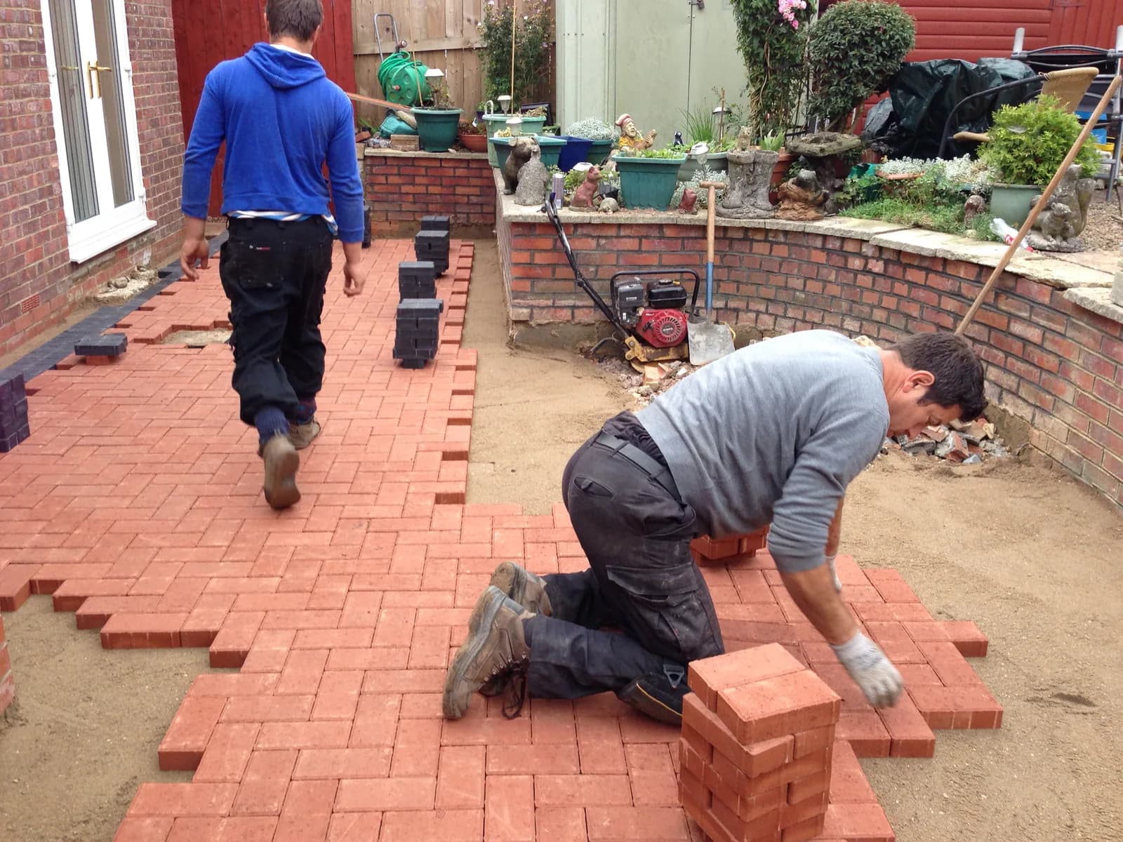 Block paving patio being laid by hand in Burnham-on-Sea