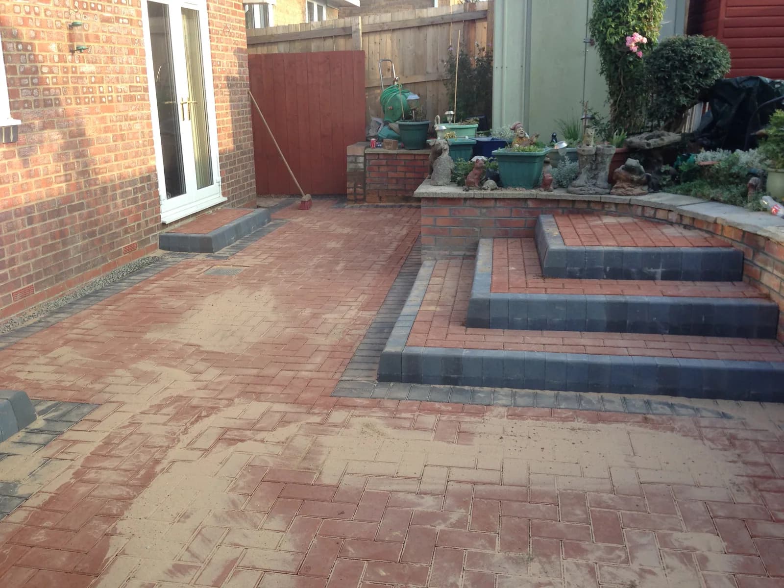Charcoal border and step detail being built on the Burnham-on-Sea patio