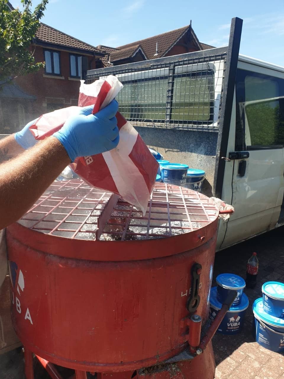 New Palazzo resin bound aggregate being added to the mixer on the Burnham-on-Sea patio project
