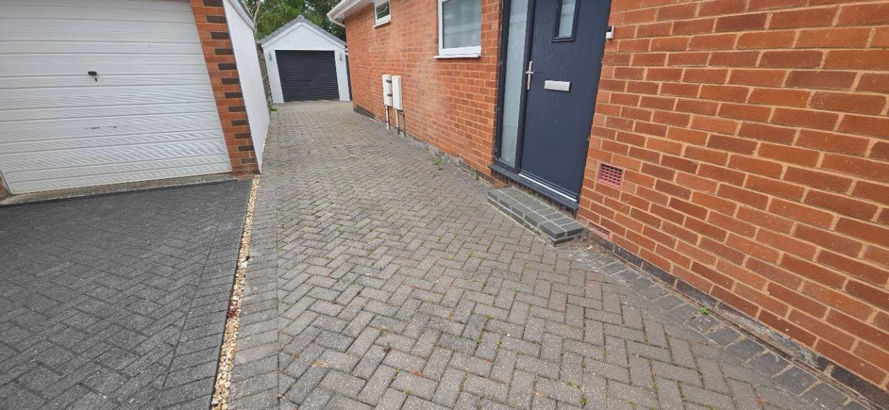 Side driveway block paving before removal for the Exminster Palazzo resin project