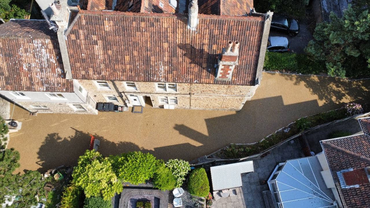 Aerial view of the completed Canberra resin driveway in Weston-super-Mare