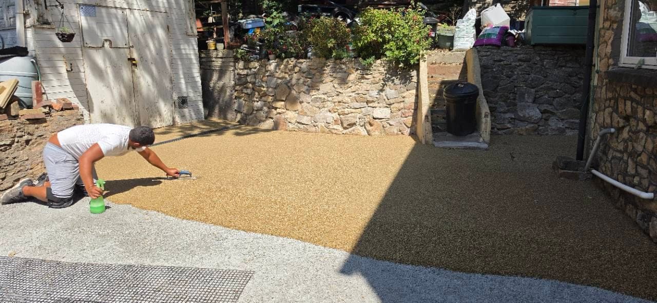 Day-one progress across the Canberra resin bound courtyard in Weston-super-Mare
