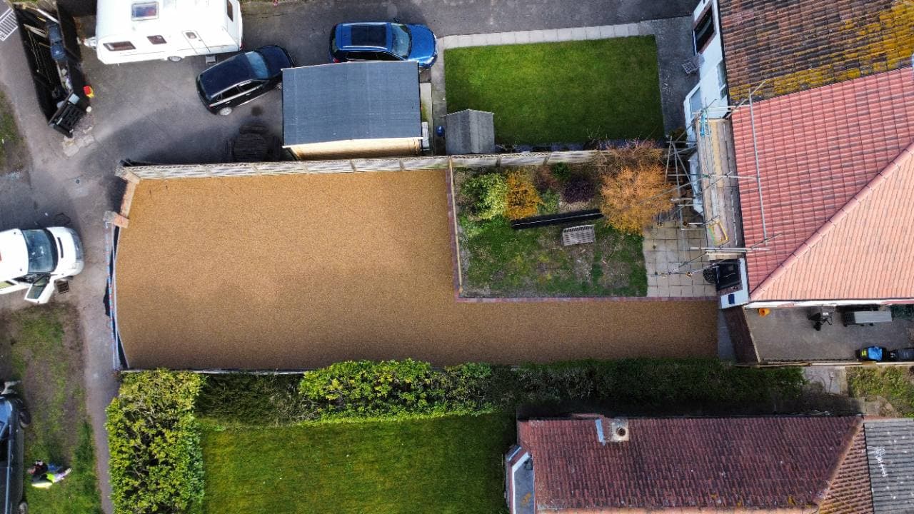 Aerial view of a large Penrith resin driveway in Burnham-on-Sea