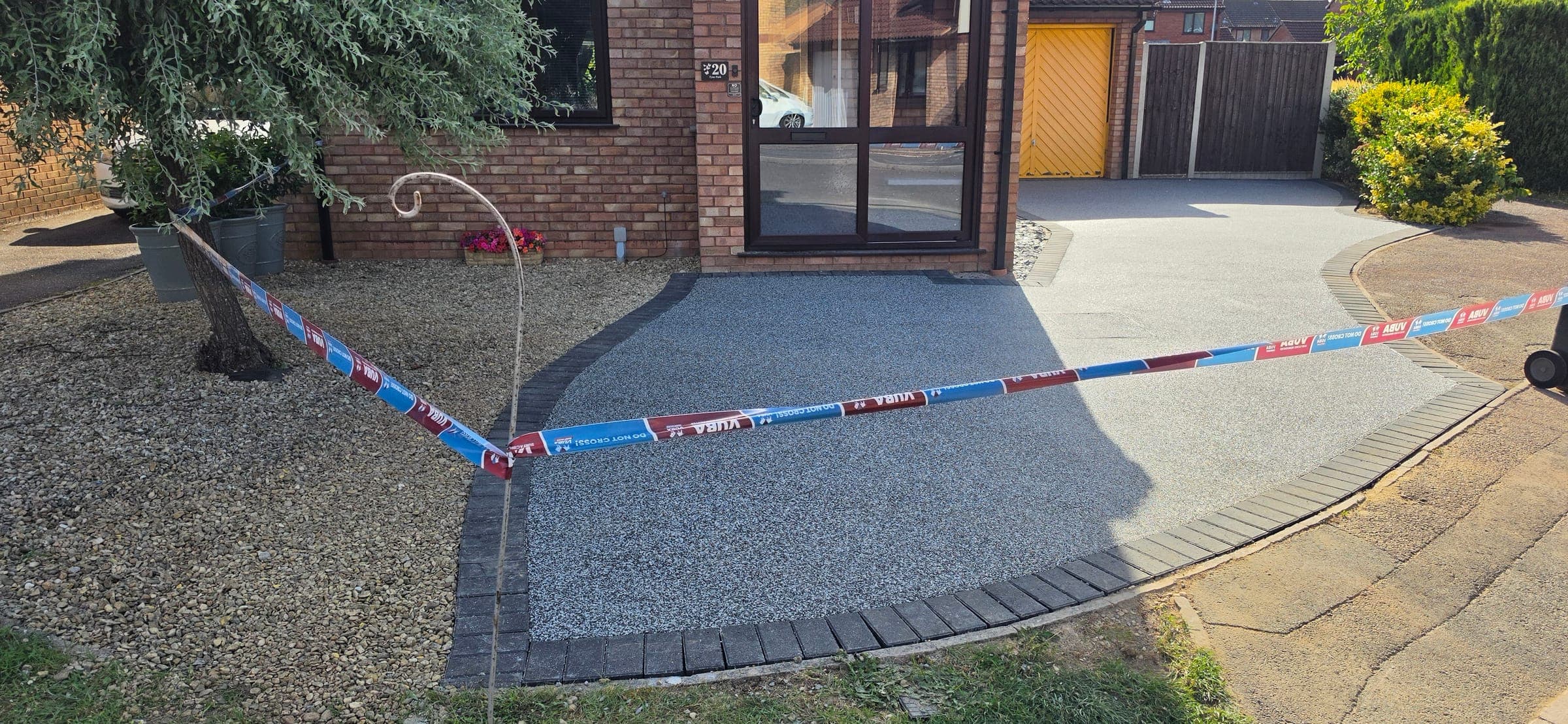 New Palazzo resin driveway with charcoal block border - aerial view, Taunton
