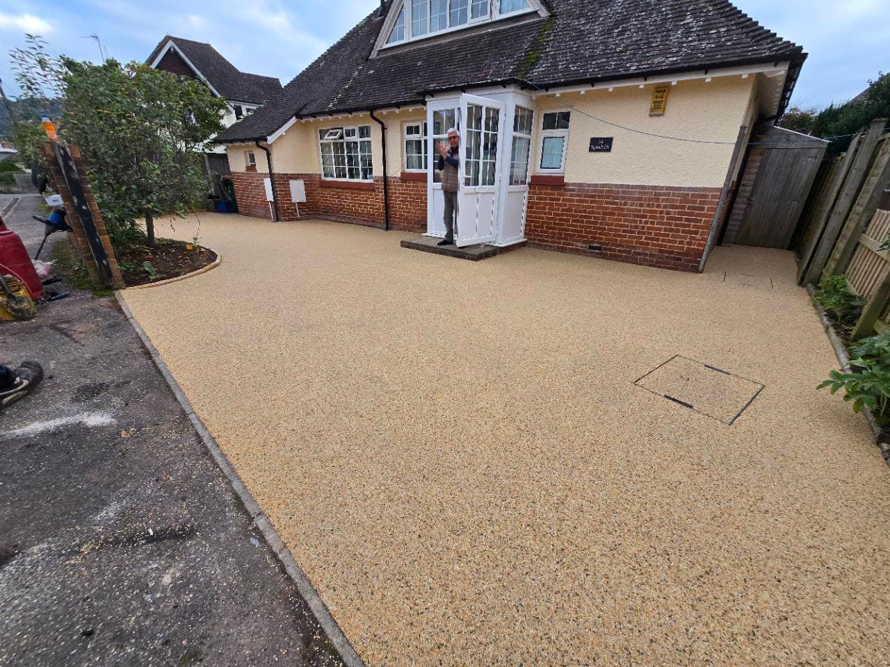 Wide view of the Canberra resin finish with recessed utility covers